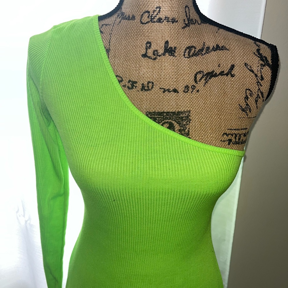 Neon Lime One Shoulder Long Sleeve Bodycon Dress